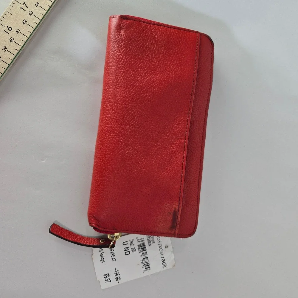Kate Spade Wallet Persimmon Red Pebbled Leather Zip Around NWT *Flaw*  #1147